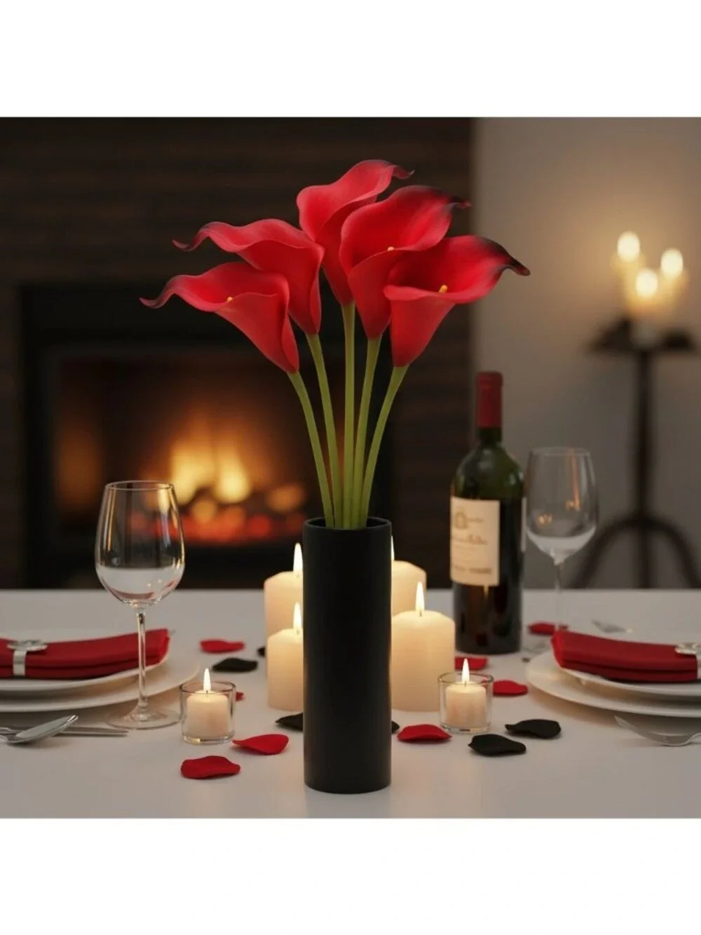 Artificial Red Calla Lily Stems Real Touch Faux Flowers 14 Inch Set of 5